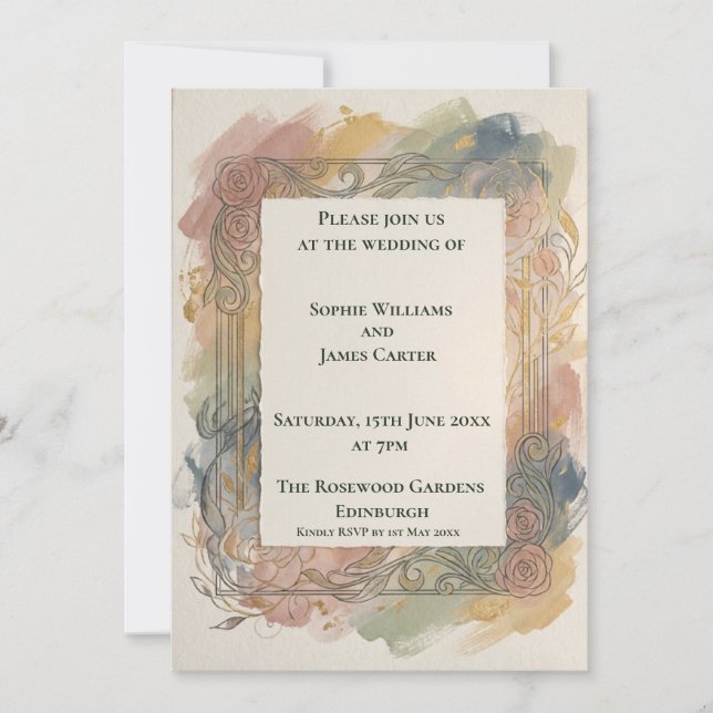 Dusty Autumn Floral Wedding Invitation (Front)