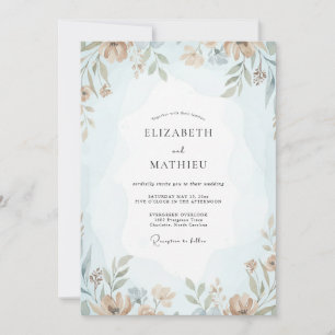 Dusty Azure Bloom Wedding Invitation