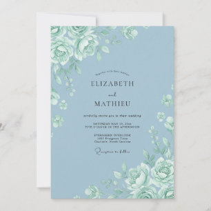 Dusty Azure Rose Wedding Invitation