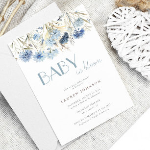 DUSTY Baby in Bloom Blue Beige Baby Shower Invitation