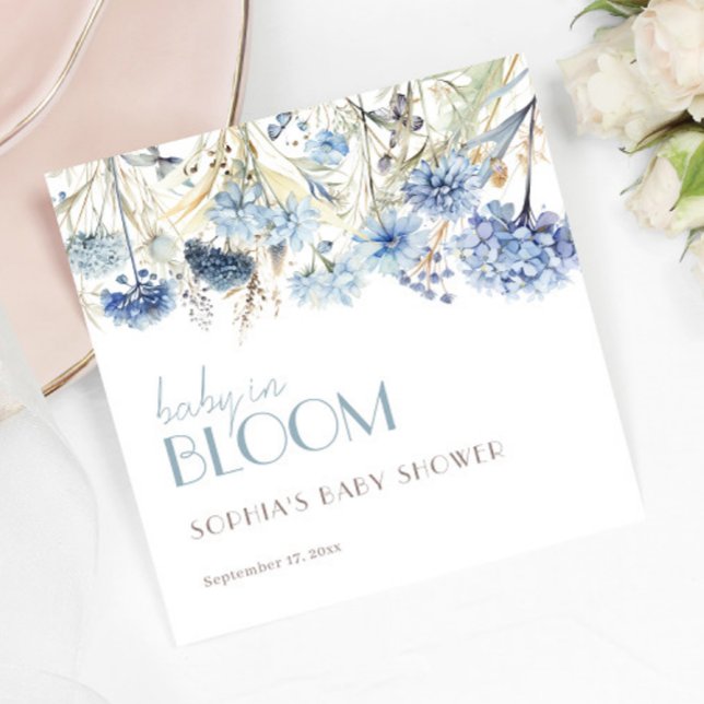 DUSTY Baby in Bloom Blue Beige Elegant Baby Shower Napkin (Creator Uploaded)