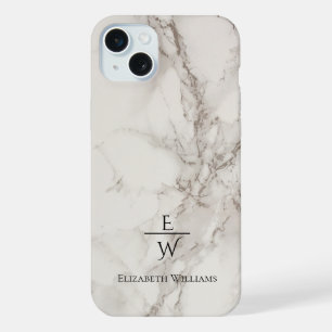 Dusty black and white marble glitter personalised iPhone 15 plus case