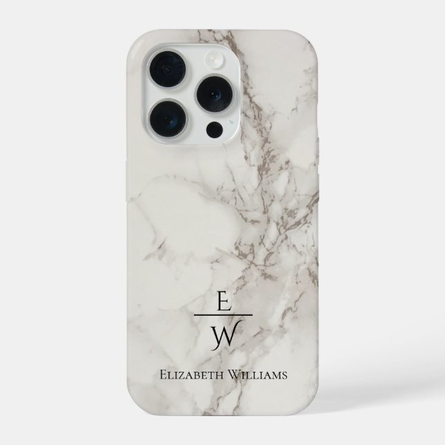 Dusty black and white marble glitter personalized  iPhone case (Back)