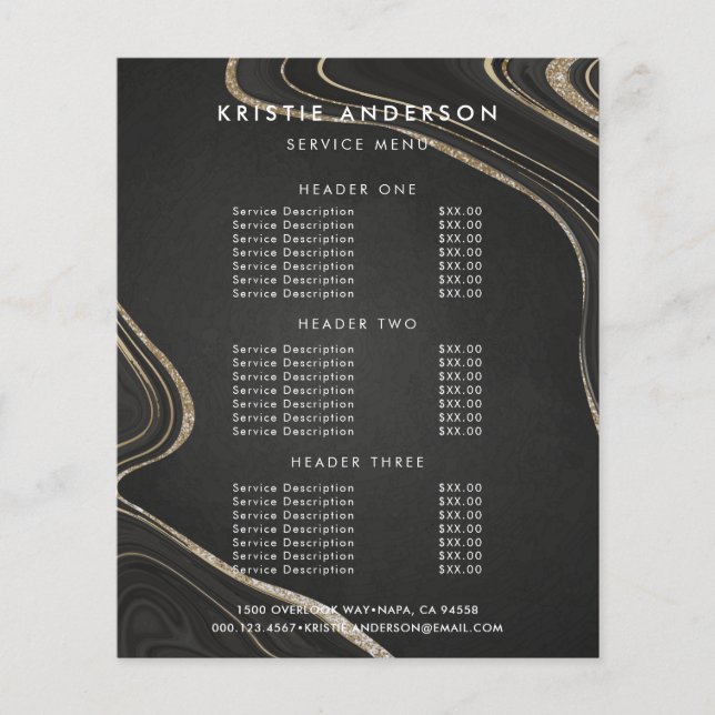 Dusty Black Gold Fluid Pattern Pricing & Services Flyer (Front)