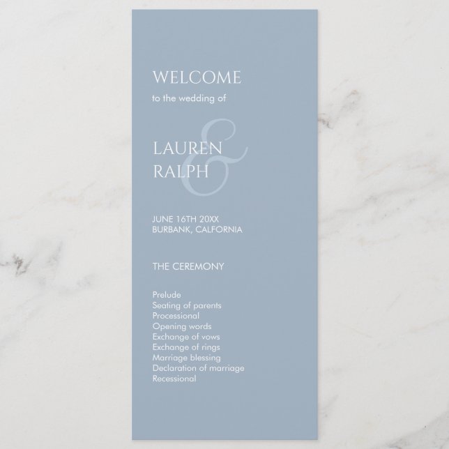 Dusty Bliue Ivory Monogram Welcome Wedding Program (Front)