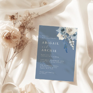 Dusty Bloom Boho Blue Wedding Invitation