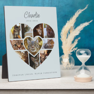 Dusty Blue 10 Photo Collage Heart Cat Memorial Plaque