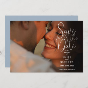 Dusty Blue 2 Photo Elegant Script Wedding Save The Date