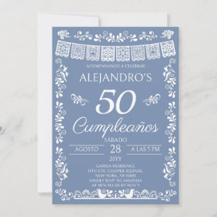 Dusty Blue 50 Cumpleaños Birthday Party Invitation