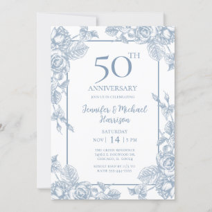 Dusty Blue 50th Anniversary Invitation