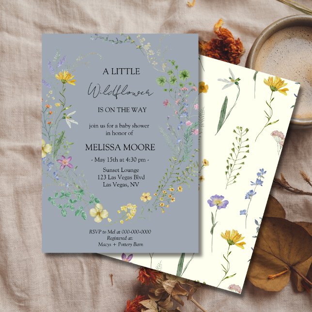 Dusty Blue A Little Wildflower Baby Shower Invitation (Creator Uploaded)