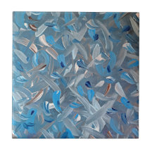 Dusty Blue Abstract Ceramic Tile