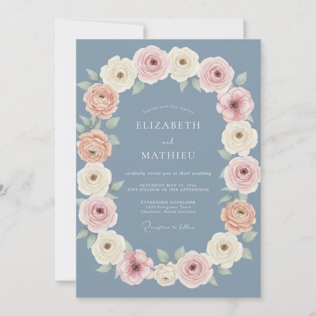 Dusty Blue Aesthetic Spring Wedding Invitation (Front)