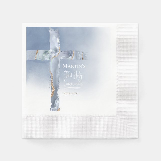 dusty blue agate cross First Communion Napkin (Front)