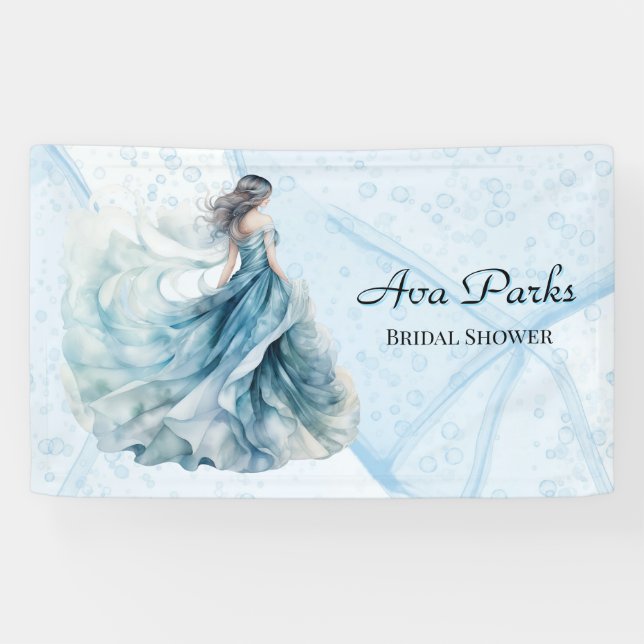 Dusty Blue Alcohol Ink Bride Bridal Shower Banner (Horizontal)