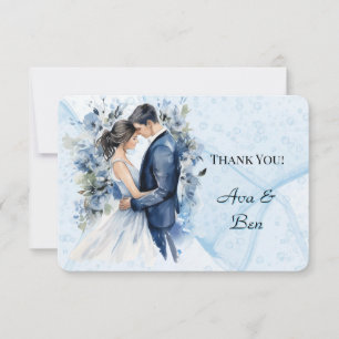 Dusty Blue Alcohol Ink Bride & Groom Thank You Card