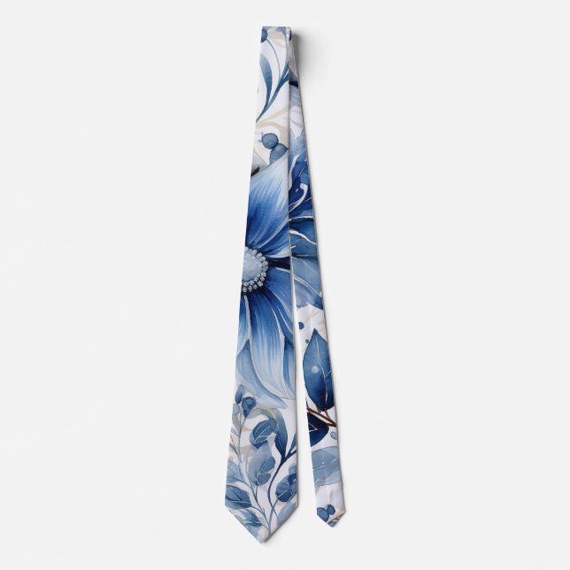 Dusty Blue Alcohol Ink Bride & Groom Wedding Tie (Front)