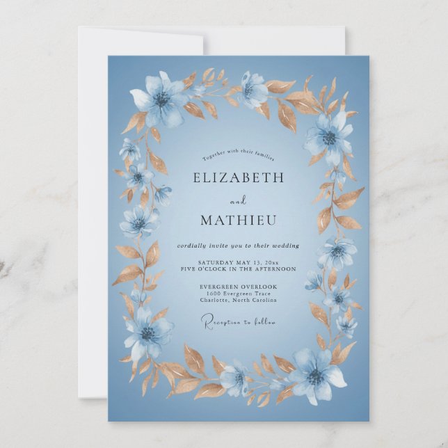 Dusty Blue Alluring Botanical Wedding Invitation (Front)