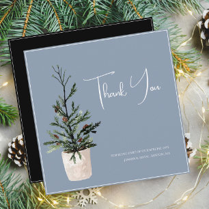 Dusty Blue and Black Christmas Tree Wedding Thank You Card