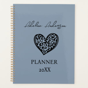 Dusty Blue and Black Leopard Pattern Heart Planner