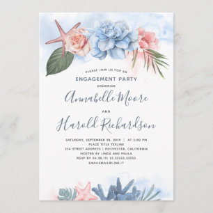 Dusty Blue and Blush Beach Engagement Party Invitation