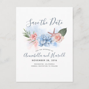 Dusty Blue and Blush Beach Save the Date Announcement Postcard