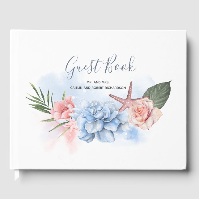 Dusty Blue and Blush Beach Wedding Guest Book (Front)