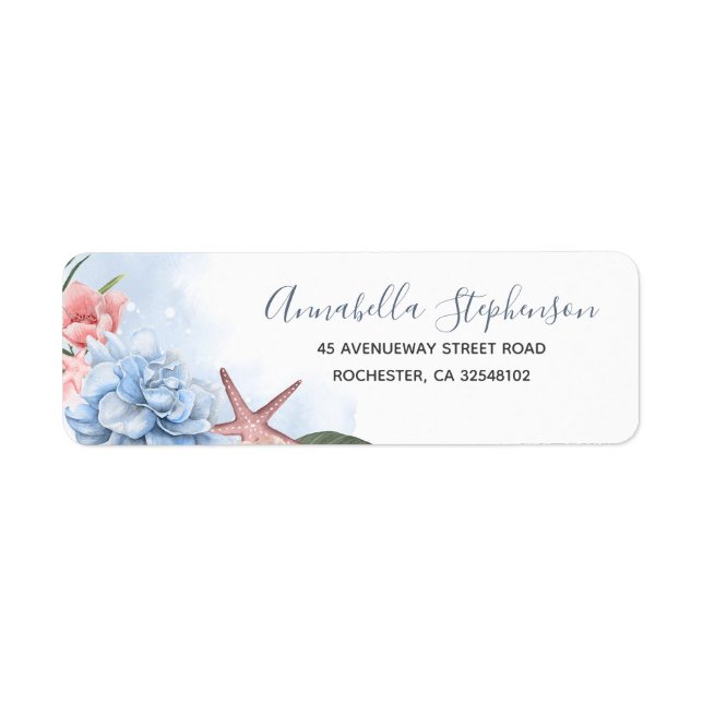 Dusty Blue and Blush Beach Wedding Return Address Label (Front)