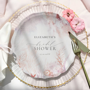 Dusty Blue and Blush Pink Flora Bridal Shower Paper Plate