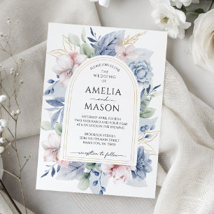 Dusty Blue and Blush Pink Floral Arch Wedding Invitation