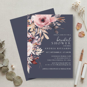 Dusty Blue and Blush Pink Floral Bridal Shower Invitation