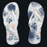 Dusty Blue and Blush Pink Floral Elegant Botanical Thongs<br><div class="desc">Dusty blue and navy blue and pink flowers beautiful flip flops for any party</div>