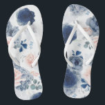 Dusty Blue and Blush Pink Floral Elegant Botanical Thongs<br><div class="desc">Dusty blue and navy blue and pink flowers beautiful flip flops for any party</div>
