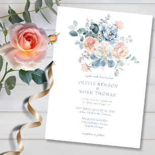 Dusty Blue and Blush Pink Floral Garden Wedding Invitation