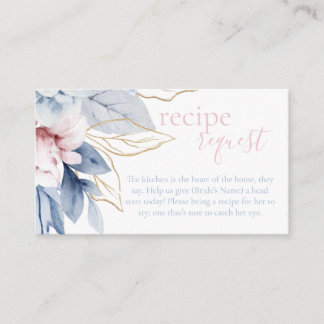 Dusty Blue and Blush Pink Floral Recipe Request  Enclosure Card