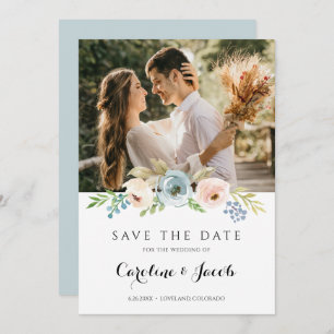 Dusty Blue and Blush Pink Rustic Floral Wedding Sa Save The Date