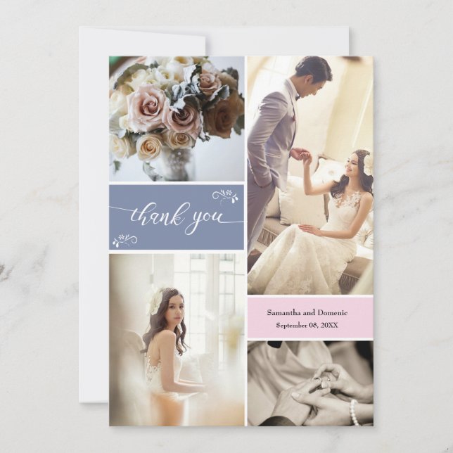 Dusty blue and Blush Pink Script Thank you Collage (Front)