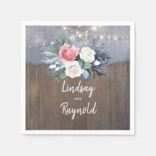 Dusty Blue and Blush Rustic Country Wedding Napkin