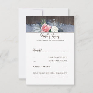 Dusty Blue and Blush Rustic Country Wedding RSVP Card
