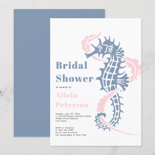 Dusty blue and blush seahorse beach bridal shower invitation