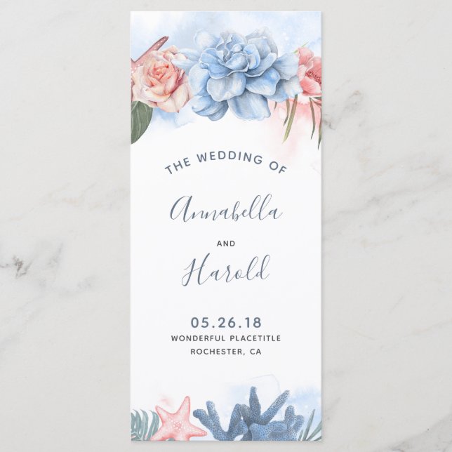 Dusty Blue and Blush Wedding Programs (Front)