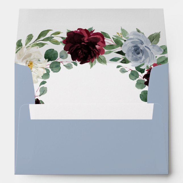 Dusty Blue and Burgundy Cranberry Fall Wedding Envelope (Back (Bottom))