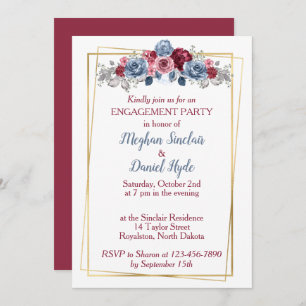 Dusty Blue and Burgundy Engagement Party   Invitation