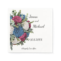 Dusty Blue and Burgundy Floral Napkin