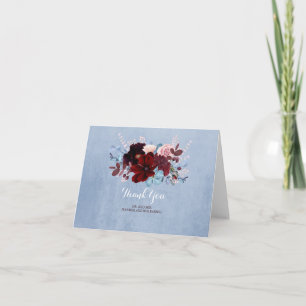 Dusty Blue and Burgundy Floral Thank You Card