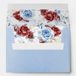 Dusty Blue and Burgundy Red Botanical Wedding Envelope