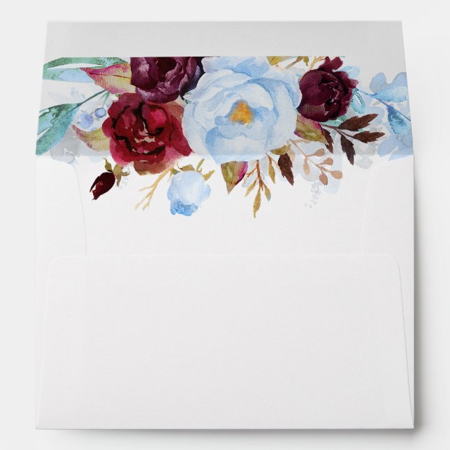 Dusty Blue and Burgundy Red Flowers Envelope (Back (Bottom))