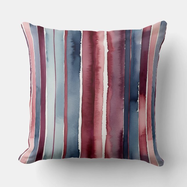 Dusty Blue and Burgundy Rose Stripes Cushion (Front)