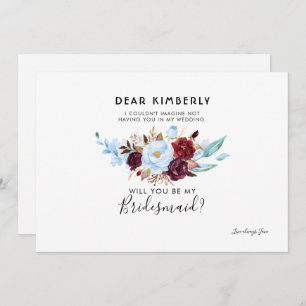 Dusty Blue and Burgundy Will You Be My Bridesmaid Invitation