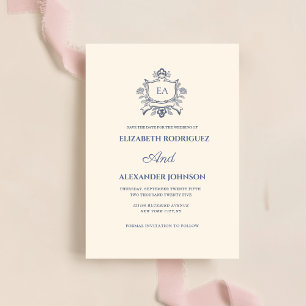 dusty blue and creme classic  save the date
